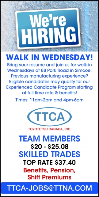 We re Hiring Toyotetsu Canada Inc Simcoe ON